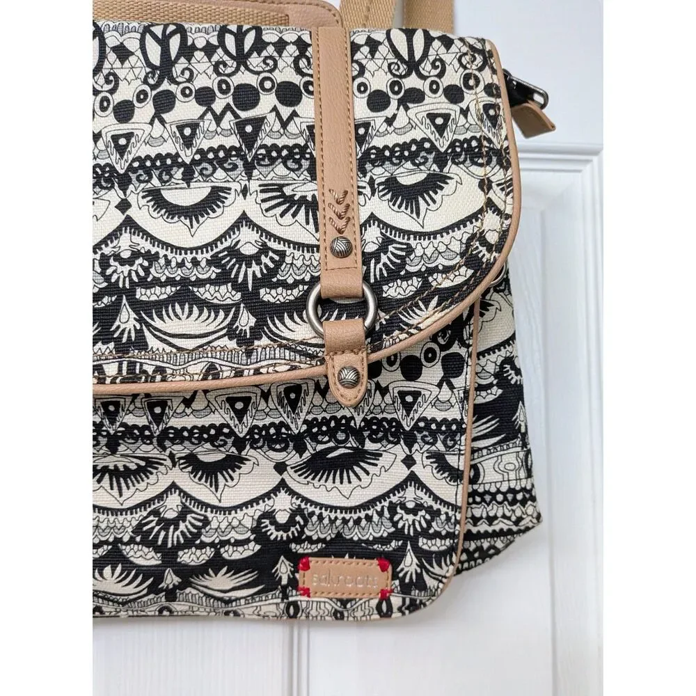 Sakroots Black & Tan Convertible Messenger Crossbody Hippie Peace Bohemian Bag